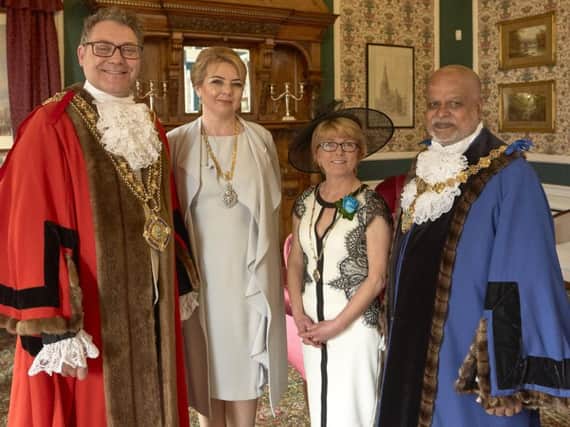 The Mayor and Mayoress of Calderdale Coun Marcus Thmpson and Nicola Chance Thmpson with their deputies Coun Chris Pillai and Beverley Krishnapillai.