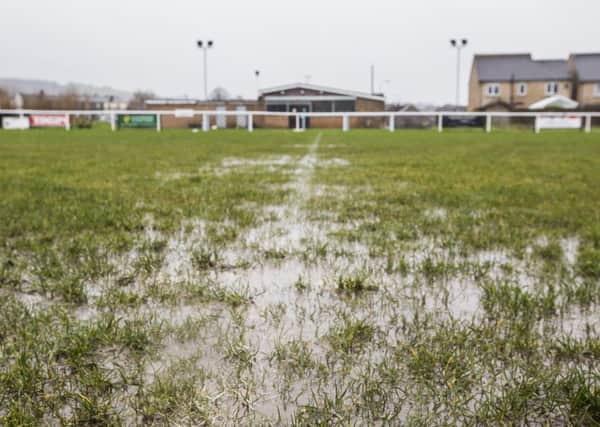 Waterlogged football pitch at Huddersfield Amateurs, Elland.