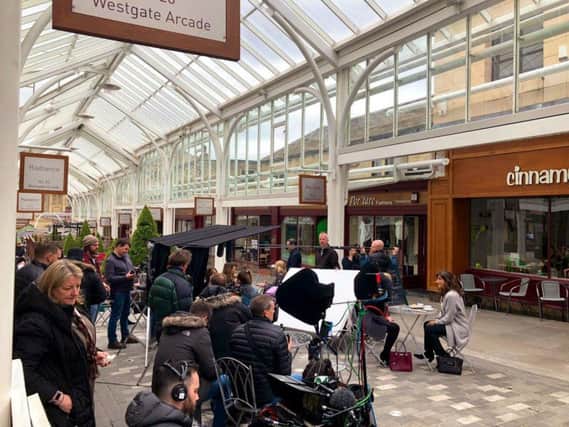 Films crews at Westgate Arcade, Halifax. Picture by @Calderdale
