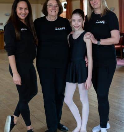Dance teacher Jessica Francis, with Pat Millichope, Lizzy and Caroline Whelan, three members of the same family taking ballet classes, at Jessica Francis Scool of Dance, Lightcliffe Club, Hipperholme