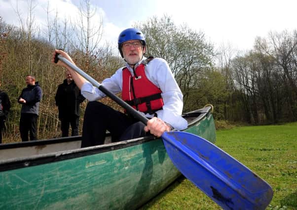 Labour leader Jeremy Corbyn pictured during his visit to Sunnyvale Fishery and Outdoor Activity Centre, Halifax..15th April  2019.Picture by Simon Hulme