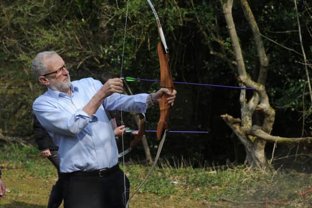 Labour leader Jeremy Corbyn pictured during his visit to Sunnyvale Fishery and Outdoor Activity Centre, Halifax..15th April  2019.Picture by Simon Hulme