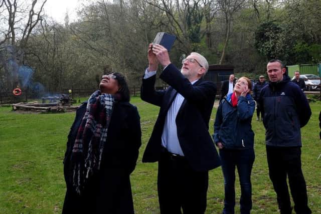 Labour leader Jeremy Corbyn and Diane Abbott MP pictured during his visit to Sunnyvale Fishery and Outdoor Activity Centre, Halifax..15th April  2019.Picture by Simon Hulme