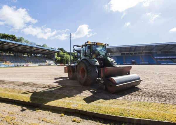 The MBI Shay Stadium pitch is prepared for seeding.