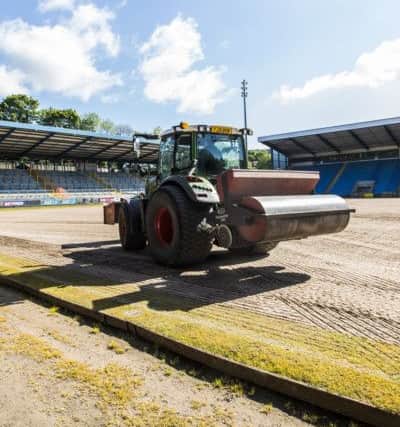 The MBI Shay Stadium pitch is prepared for seeding.
