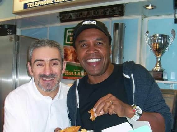 Boxer Sugar Ray Leonard visiting West Vale Fisheries