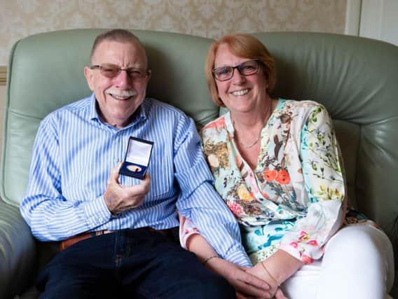 John McBride, from Lightcliffe, has been given a diabetes medal for living with it for 50 years. Pictured with his wife Enid McBride