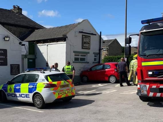 Scene of the crash last week at the Hare and Hounds in Hipperholme (Picture by Hare and Hounds)