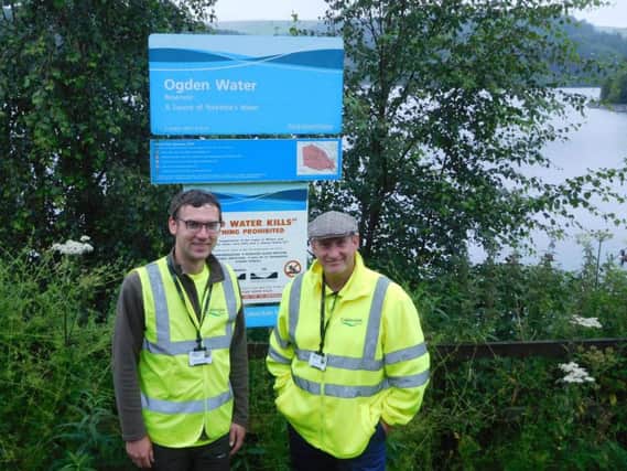 The new summer rangers, William Rowley and Glenn Elliot, at Ogden Water in Calderdale