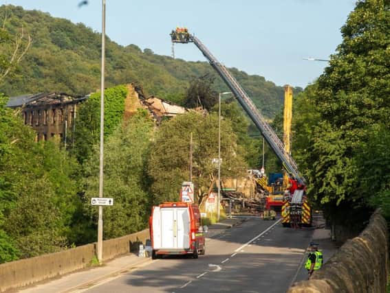 Demolition of the old Walkley Clogs mill on Burnley Road, Mytholmroyd, following a huge fire on August 1 2019 (@Craig Shaw Photography)