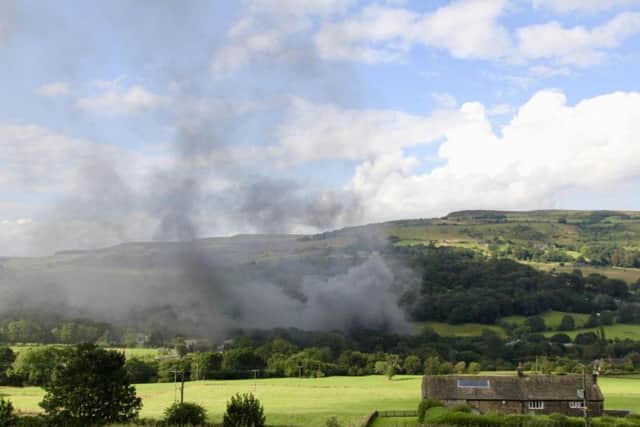 Smoke from the fire at the old Walkley Clogs building, seen from Rowanna Ewings' farm in Mytholmroyd (Picture Rowanna Ewings)