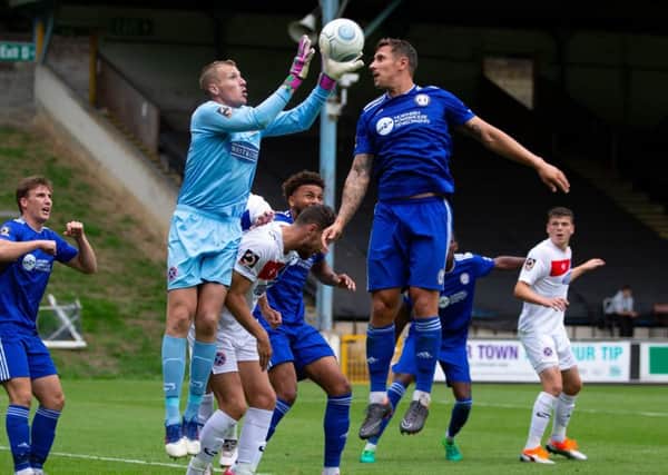 Action from FC Halifax Town v Dag and Red at The Shay last season.
