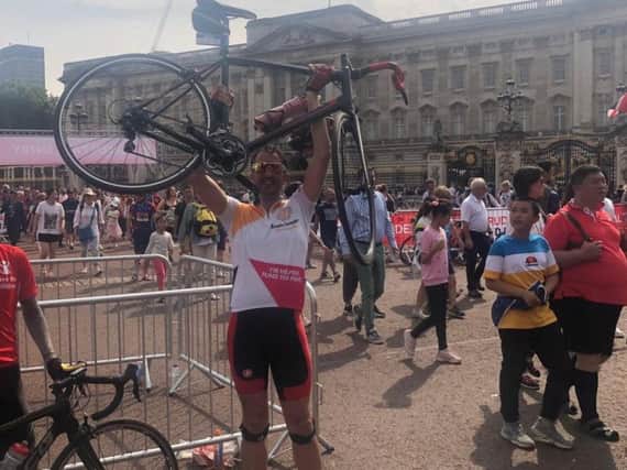 Neil McHaffie, 41, completed the 100-mile cycle challenge in memory of his cousin from Halifax