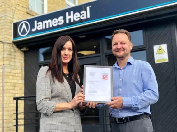 Managing director Amanda McLaren and innovation director Neil Pryke of James Heal with the firm's Made in Britain accreditation