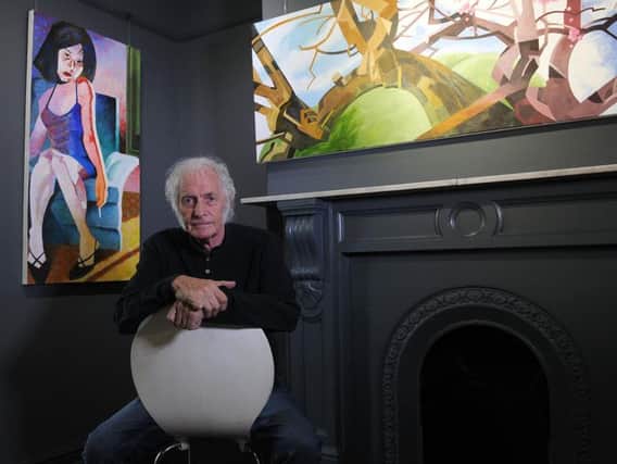 Artist Dudley Edwards, pictured with his work at Redhouse Originals, Cheltenham Mount, Harrogate..28th August 2019.Picture by Simon Hulme