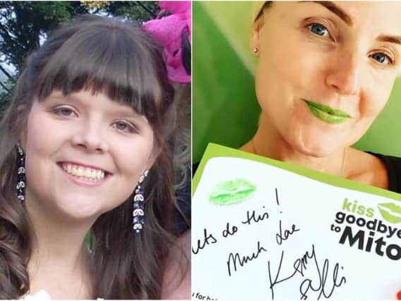 Emma Beal, left, and Kerry Ellis (actress and singer best known for her work in musical theatre and subsequent crossover into music) showing her support for #KissGoodbyeToMito