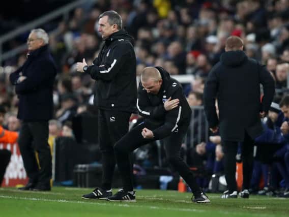 Pete Wild celebrates at the final whistle of his side's victory in the FA Cup Third Round match between Fulham and Oldham Athletic at Craven Cottage on January 6, 2019