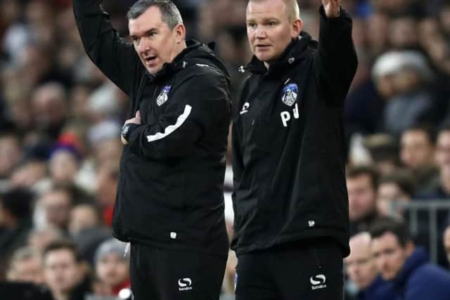Pete Wild and Chris Millington during Oldham's victory in the FA Cup Third Round at Craven Cottage on January 6, 2019