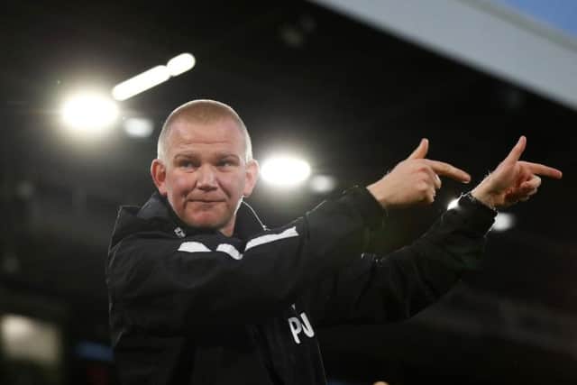 Pete Wild celebrates following his side's victory in the FA Cup Third Round match between Fulham and Oldham Athletic at Craven Cottage on January 6, 2019