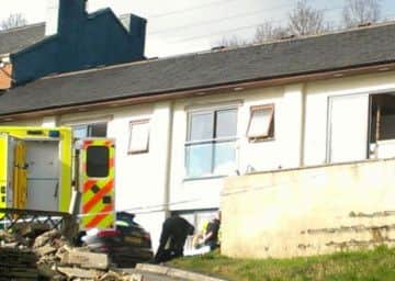 Emergency services attend the scene after a balcony collapsed at Casa Hotel, Brighouse