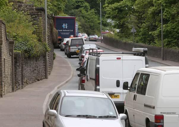 Traffic queues towards Brighouse on the A6025 Elland Road.