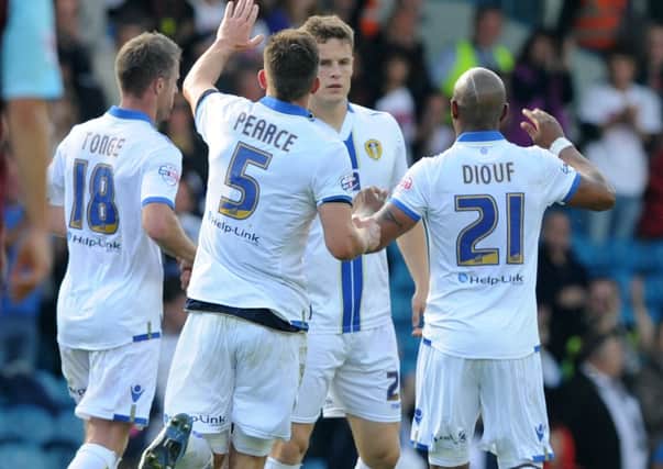 Celebrations for Matt Smith scoring a consolation goal for Leeds United in their last outing, at home to Burnley