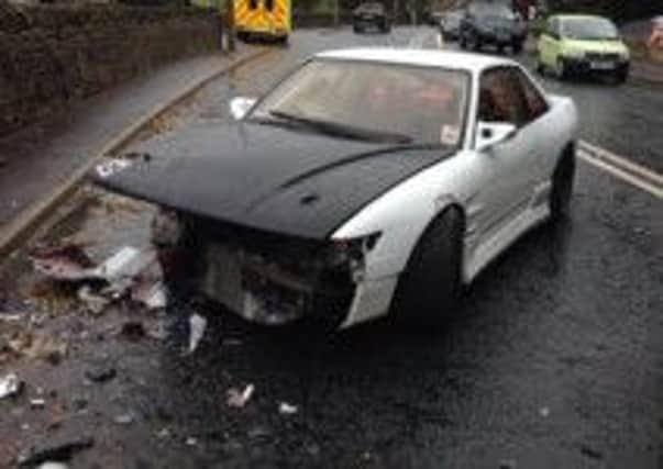 One of the cars involved in the accident on the A58 Leeds Road in between Stump Cross and Hipperholme