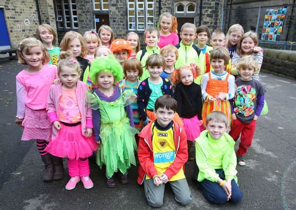Hebden Royd Primary School children wear neon for Children in Need.
