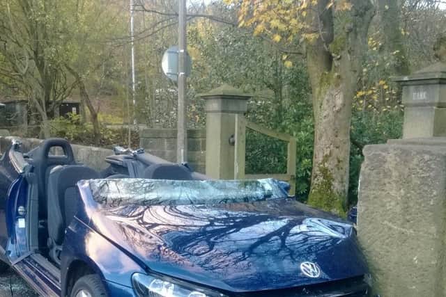 A woman was taken to hospital after her car crashed into a wall on Shaw Wood Road, Todmorden, on Monday afternoon, November 18