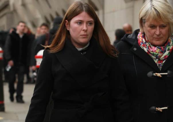 The wife of murdered Fusilier Lee Rigby, Rebecca Rigby at the Old Bailey during the trial of Michael Adebolajo, 28, and Michael Adebowale, 22, who stand accused of his murder.