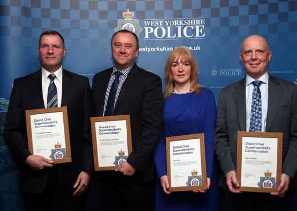 DC Ash Nuttall, DC Tony Chapman, Kerry Fox and Nigel Crowther, at West Yorkshire Police Awards Night, Shay Stadium, Halifax