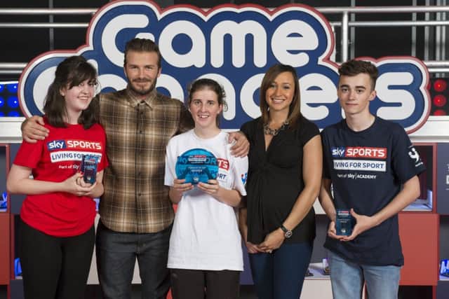 Sky Sports Living For Sports Awards 2014

. Rastrick High School student Frankie Howarth, right, and other finalists with David Beckham & Jessica Ennis-Hill. 
Publicist Victoria Etaghene

© Justin Downing for BSKYB
May 2014