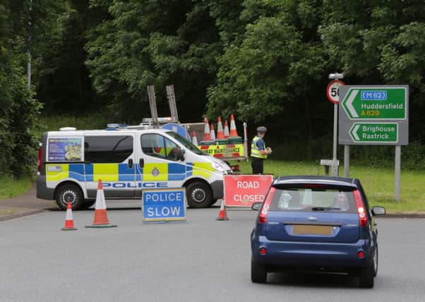 Police close Elland by-pass this morning.