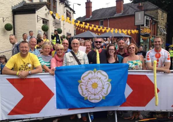 Crowds outside the Milestone, Ripponden, ready for Le Tour