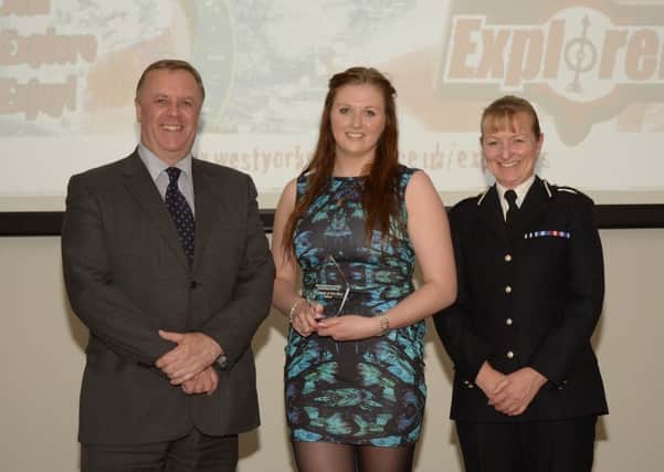 West Yorkshire Explorer Awards. From left to right are West Yorkshire Police and Crime Commissioner Mark Burns-Williamson, Calderdale Explorer Joanna Gledhill and the Temporary Chief Constable of West Yorkshire, Dee Collins
