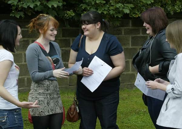 Students discussing their A-level results at  Brooksbank School, Elland last year.
