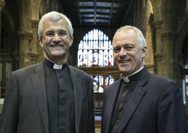 Creation of the Diocese of West Yorkshire & the Dales. Bishop of Huddersfield Jonathan Gibbs, left, with reverend canon Hilary Barber at Halifax Minster.