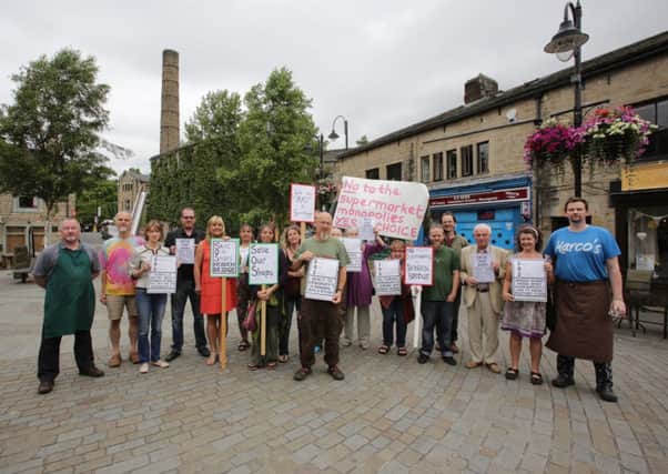 Protesters objecting to the proposed Sainsburys at Valley Road, Hebden Bridge.