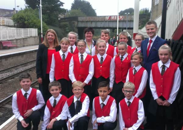 Wardle Academy band with Alex Bray at Brighouse Railway station