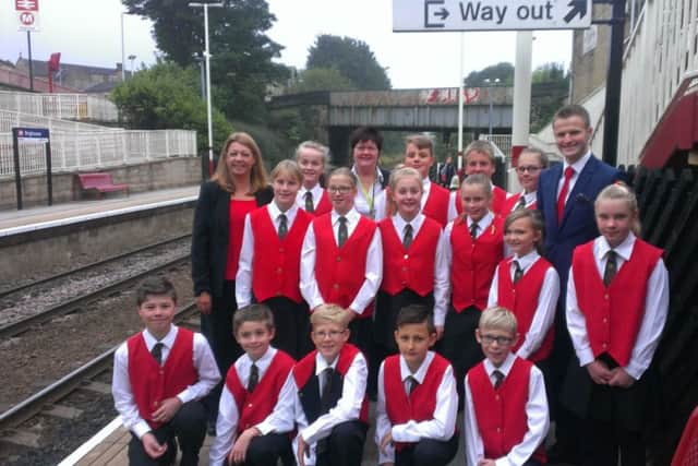 Wardle Academy band with Alex Bray at Brighouse Railway station
