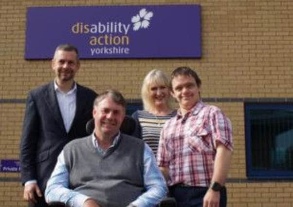 Disability Action Yorkshire chief executive Jackie Snape with new trustees Andrew Newton (front) and Andrew Glen (left) and trainee Ian McHugh (s).