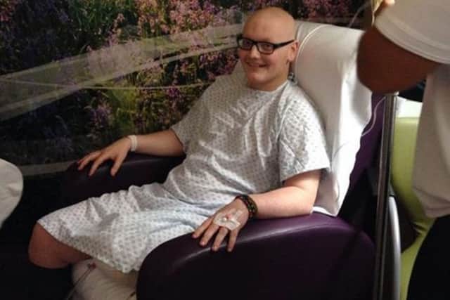 Picture shows William Binns from Halifax, West Yorkshire. Pictured after his amputation in hospital. See Ross Parry copy RPYCANCER : A teenager cheated cancer's claws when his rare tumour was discovered after a fall from a ladder - which led to surgeons amputating his LEG.  Apprentice plumber William Binns, 19, was replacing a water main at work when he lost his balance and took a tumble - but doctors discovered something much more sinister than a fractured ankle. Mr Binns, from Brighouse, West Yorks., had X-rays at Calderdale Royal Hospital in Halifax after the fall in the town's market, but returned weeks later when the pain from his fracture refused to budge.  The pain turned out to be deadly Ewing's Sarcoma - a rare malignant tumour found in bones or muscles after it showed up on a second X-ray.