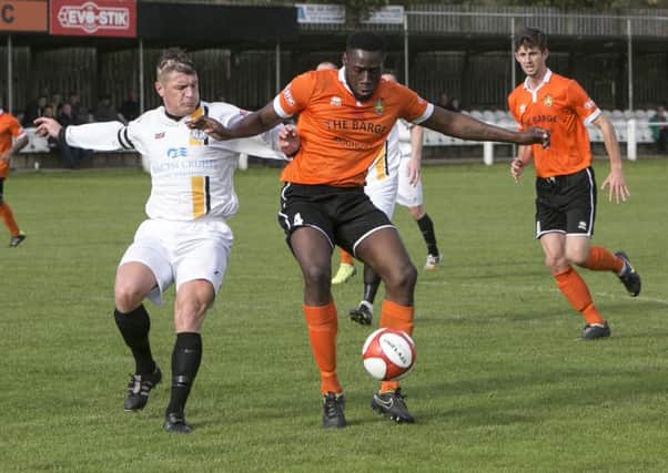 Football - Brighouse Town v New Mills. Tyrone Gay for Brighouse.