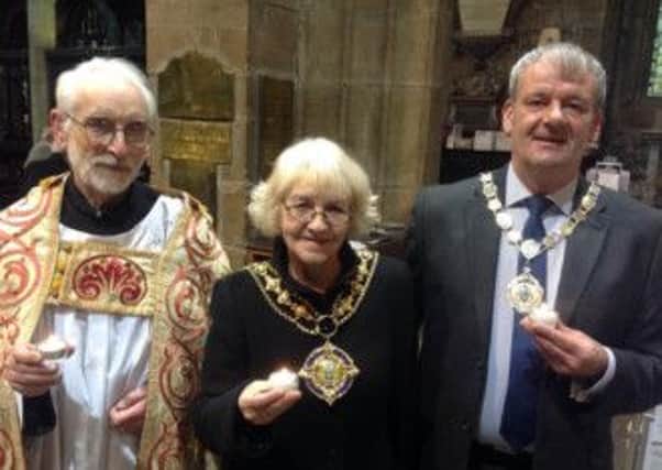 The Overgate Hospice Light up a Life memorial service. Pictured are Reverend David Simon, Mayor of Calderdale Pat Allen and her consort Robert Weeks.