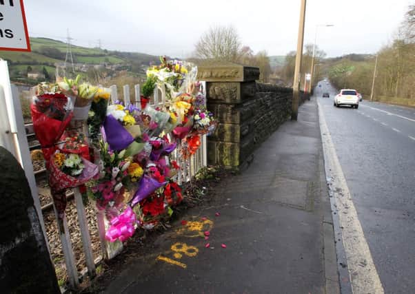 Floral tribute at Hipperholme railway accident.