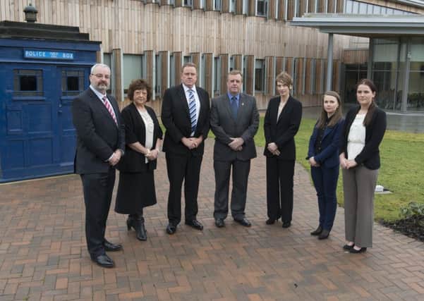 From left to right are Chief Superintendent Dave Pervin, West Yorkshire Police and Crime Commissioner Mark Burns-Williamson and members of the new child sexual exploitation investigation team