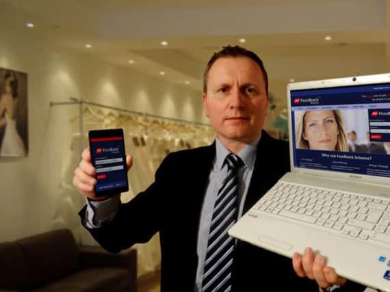 Jamie Snape, founder of the Harrogate-based Feedback Scheme, demonstrates his new system on laptop and mobile. (S)