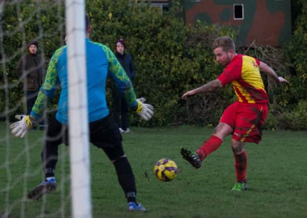 Actions from Northowram FC v Calder 76 at Northowram. Pictured is Alex O'Keefe