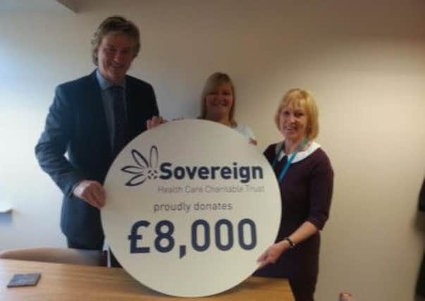 Russ Piper, Trustee of Sovereign Health Care Charitable Trust and Chief Executive of Sovereign Health Care, Barbara Keiss, SHC and Sandra Dobson, Chairman, Harrogate and District NHS Foundation Trust (s).