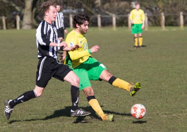Halifax FA Cup football, Stump Cross v Brighouse Town, at Shroggs Park. Pictured is Saned Ghavour
